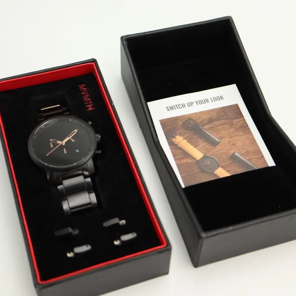 MVMT Element Black Gold Tone 44mm Chronograph Watch Extra Links w New Battery